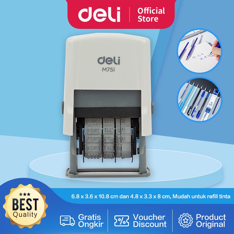 Deli Date Stamp / Stempel Tanggal Besar Huruf Cetakan Sangat Jelas EM75X10