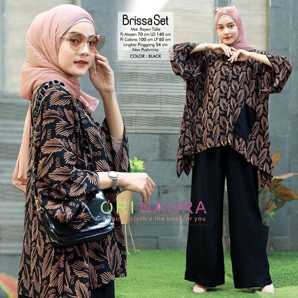 Brissa Set Jumbo - One Set Jumbo Waka Waka Brissa SET Setelan Wanita Rayon Premium  Set Celana Panjang Tie Dye Kekinian LD 140 cm