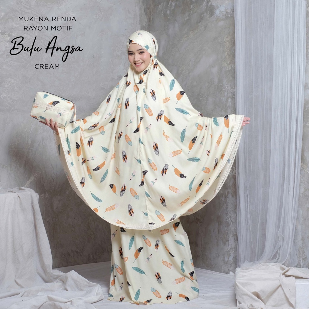 PUSAT MUKENA TASIK - MUKENA DEWASA RENDA RAYON MOTIF BULU ANGSA