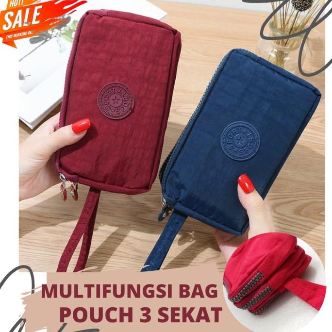 GRATIS ONGKIR Travel Pouch / Dompet Multifungsi / Pouch Zipper Nylon 3 Sekat AP170