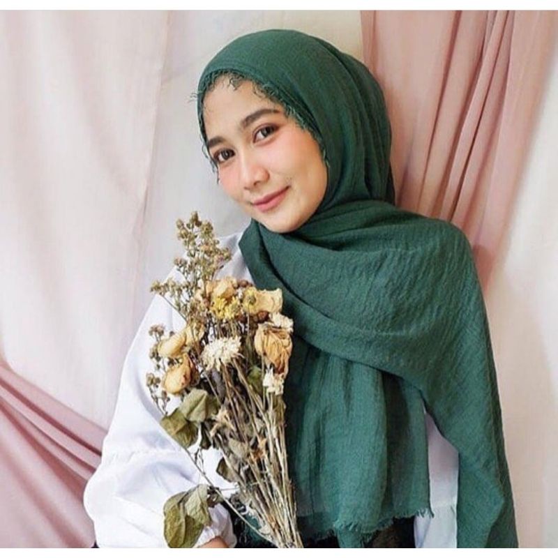 fanissahijab || PASMINA CRINKLE PREMIUM / VISCOSE CRINKLE SHAWL-CRINKLE EMERALD