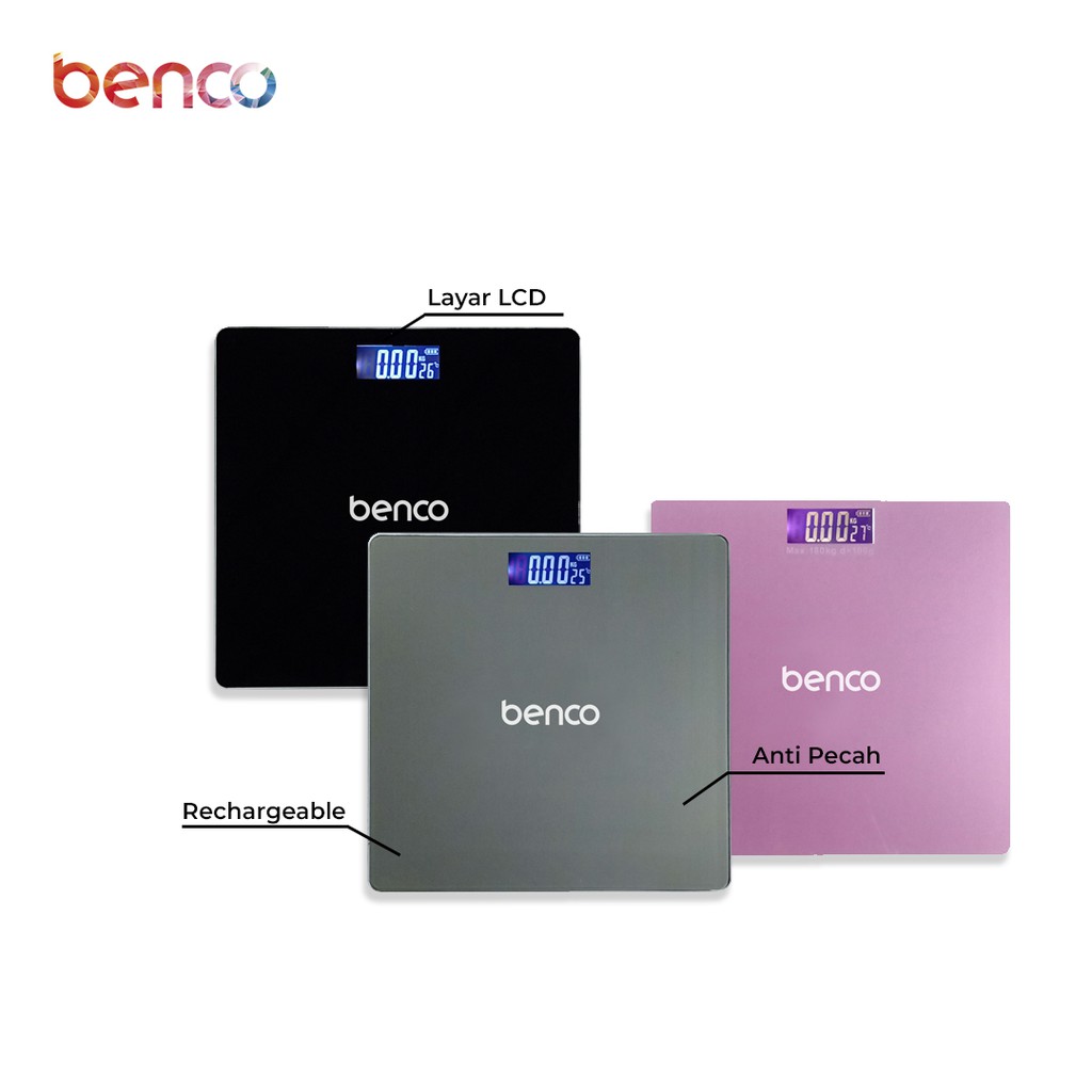 BENCO Timbangan Badan Digital With USB Charging Anti Pecah Weight Body With LCD Murah