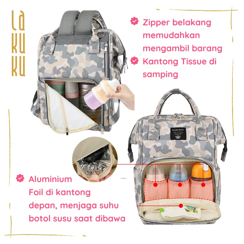 Lakuku - Diaper Bag Tas Ransel Perlengkapan Ibu Anak Bayi Serbaguna Anti Air Water proof