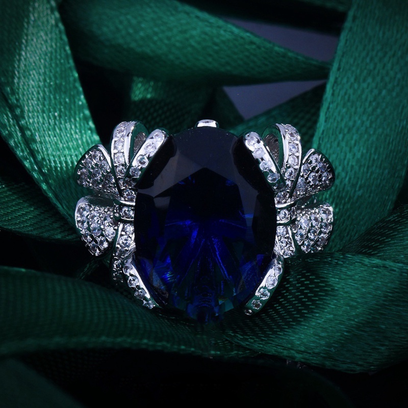 Cincin Desain Pita Besar Hias Zircon Biru Untuk Wanita