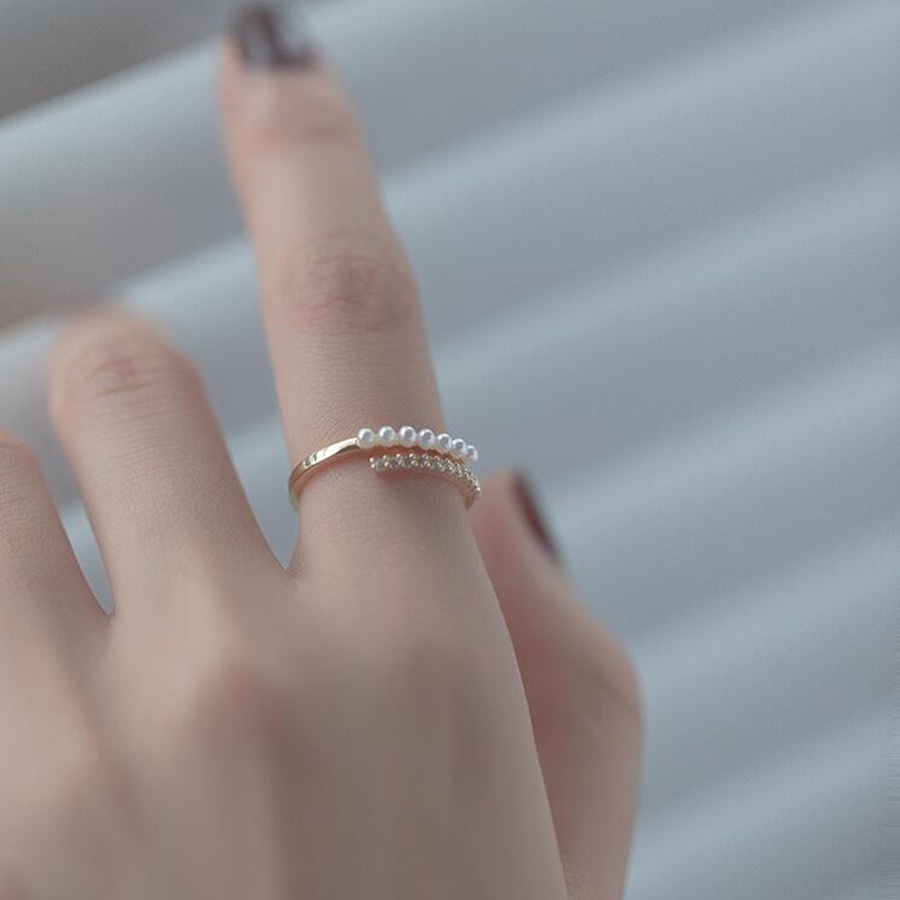 Cincin Kristal Mutiara Berlian Gaya Korea Untuk Wanita