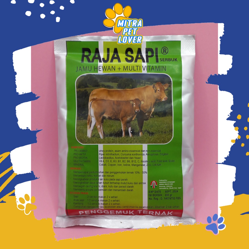 PEMACU PERTUMBUHAN TERNAK - RAJA SAPI SERBUK 200 GR - VITAMIN SUPLEMEN SAPI KAMBING KUDA BABI DOMBA - TINGKATKAN NAFSU MAKAN &amp; PRODUKSI AIR SUSU PERAH - MURAH GARANSI ASLI ORIGINAL - ANIMAL TAMASINDO OBAT KESEHATAN HEWAN BINATANG PELIHARAAN MITRAPETLOVER