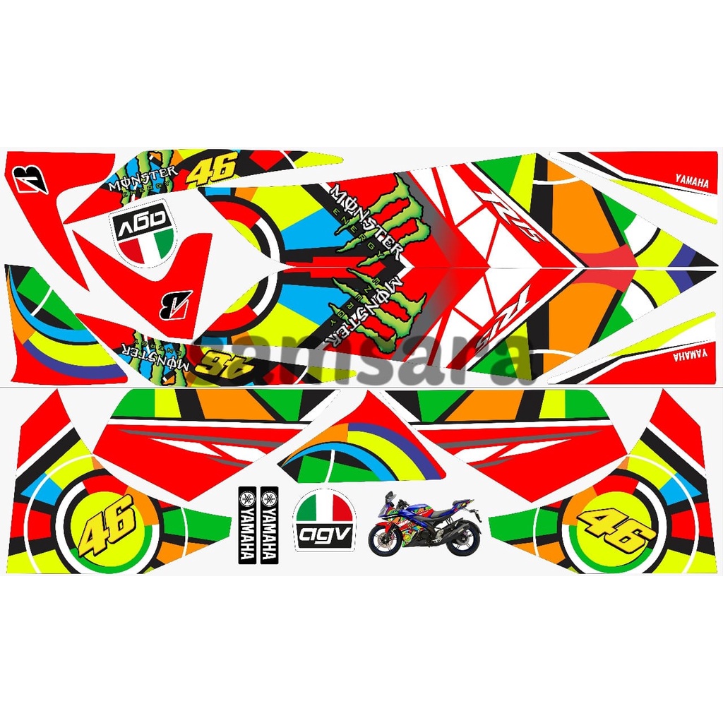 Stiker Motor R15 V2 Variasi Monster Merah