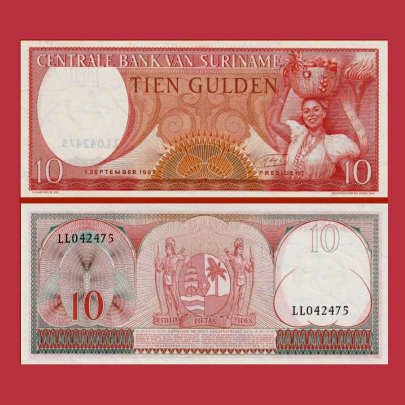 UANG SURINAME 10 GULDEN 1963 UNC ORIGINAL BANKNOTE FOR COLLECTION