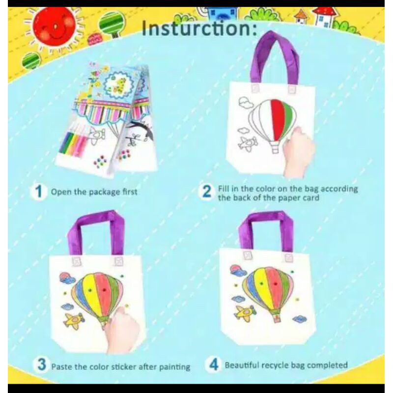 

Aktivitas anak mewarnai tas DIY coloring bag bonus 6 pcs spidol warna