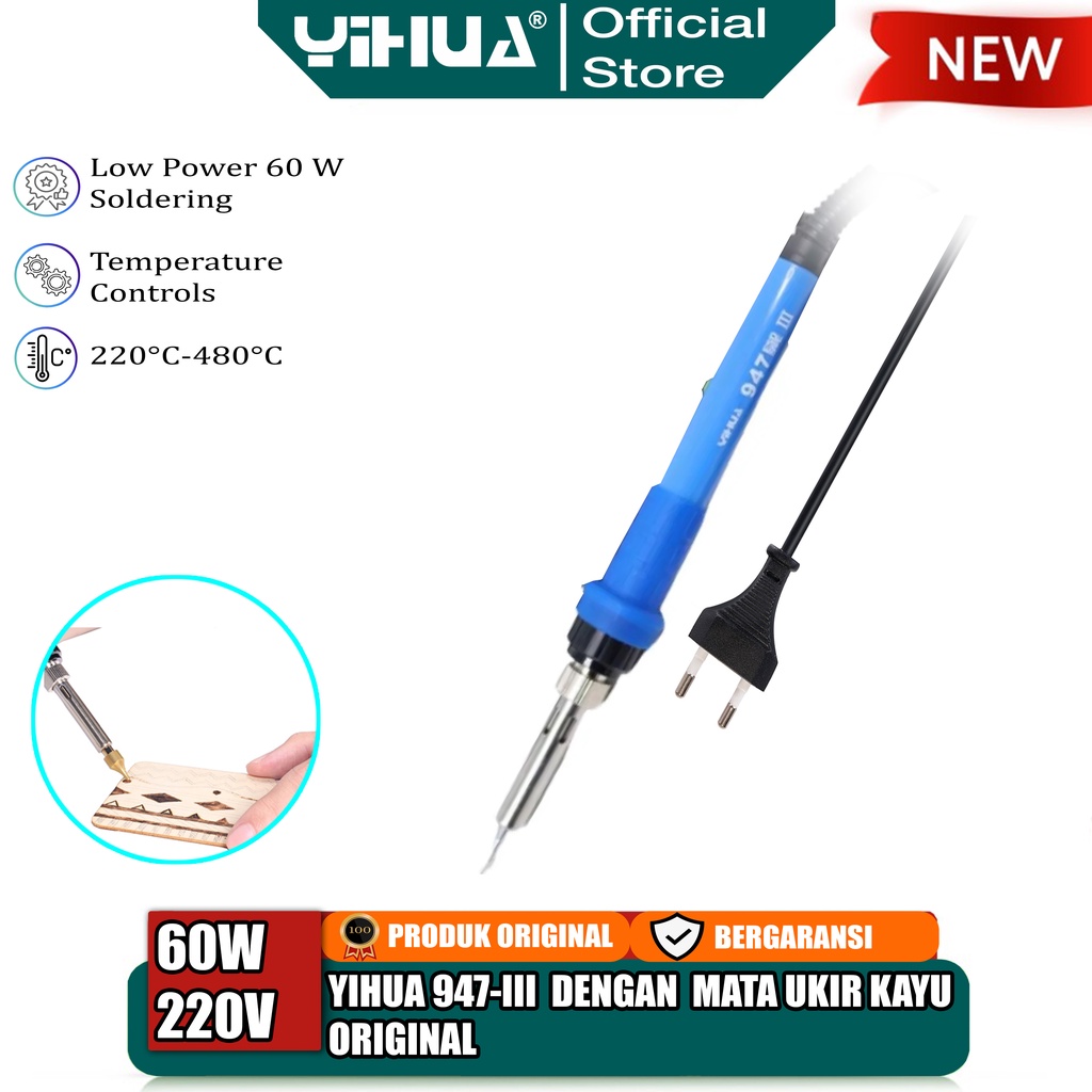 Yihua 947-III+ Solder Tangan Listrik Soldering Ukir Kayu Set Mata Solder Ukir - Solder Ukir Kayu Set