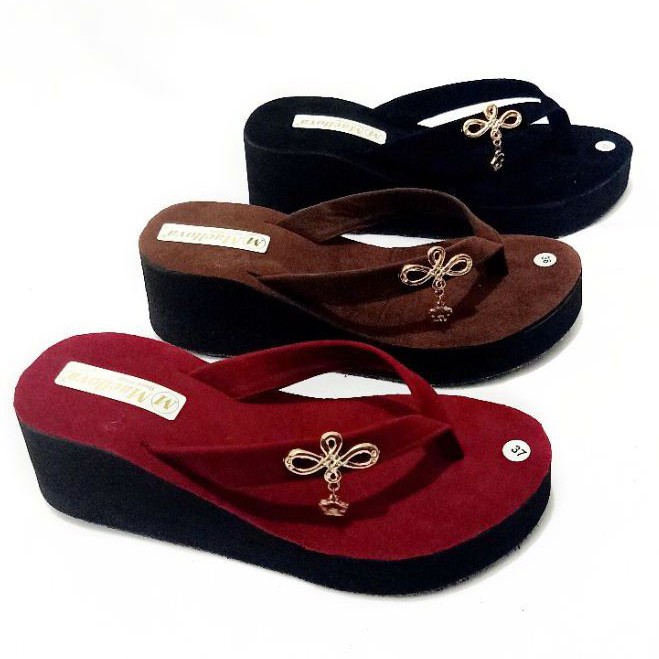 SANDAL WEDGES SPON BELUDRU CANTIK MARIA - SANDAL JAPIT SPON - SANDAL JAPIT WANITA (PRADA BROS)