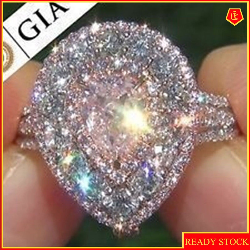 [Ready Stock]Pink Diamond Colored Gems Ring Luxury Fashion