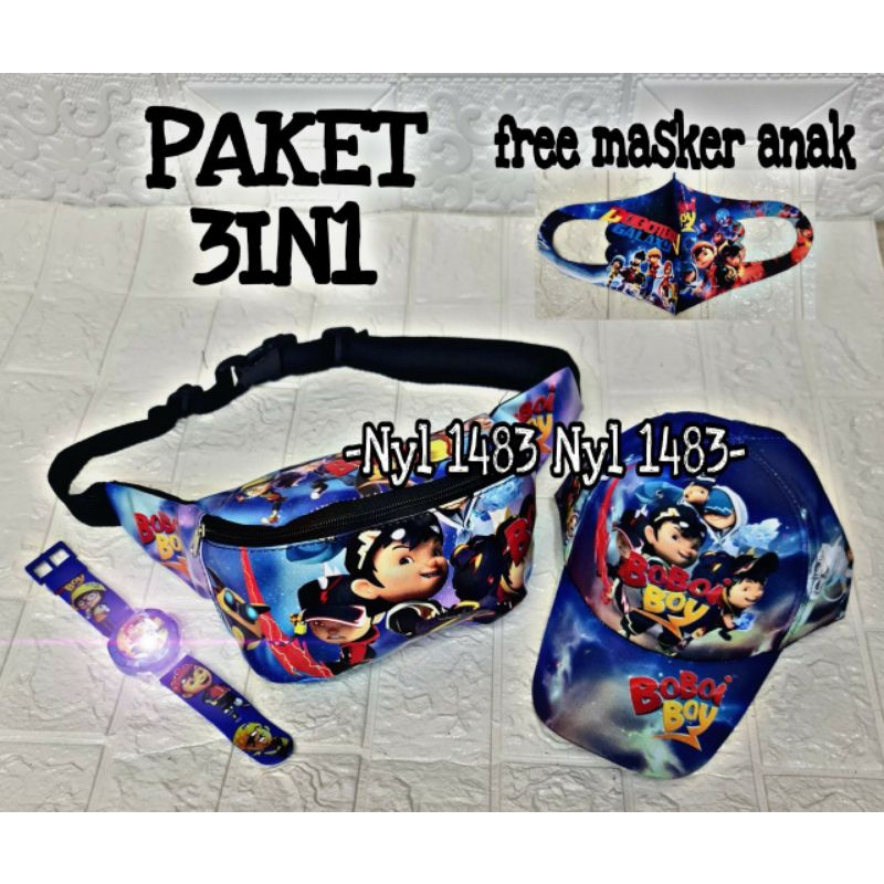 -BOBOIBOY-Paket 3in1 anak laki laki westbag topi printing dan topi