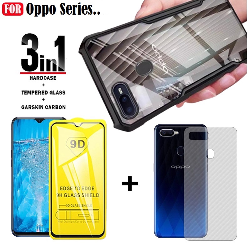 PROMO Paket 3 in 1 Oppo Series A5S / A3S / A7 / F9 / A12 / A11K Case Fusion Xundd Shockproof Free Anti Gores Layar Garskin Carbon