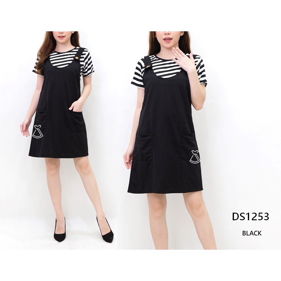 DS1253 - Dress Overall Free Inner Basic Cotton Stretch Overall Korean Look