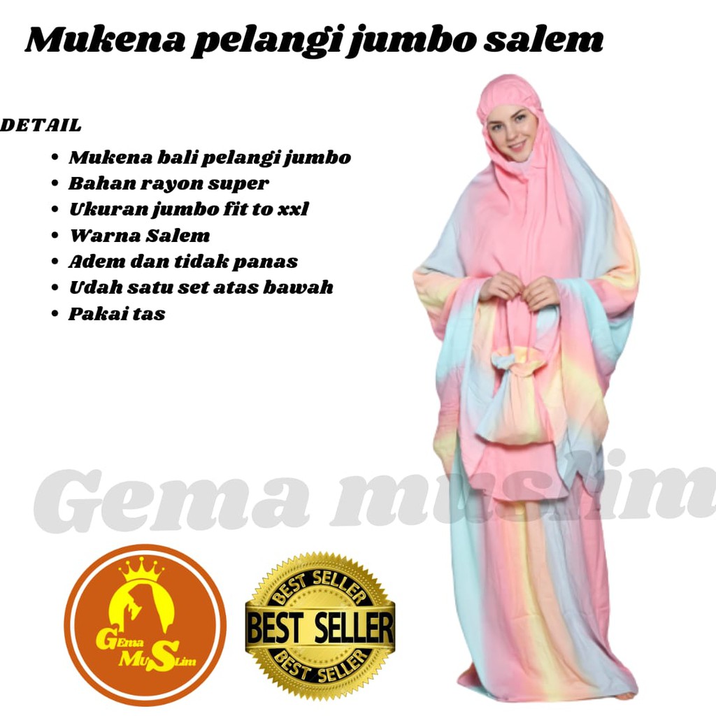 Mukena dewasa pelangi rayon jumbo salem