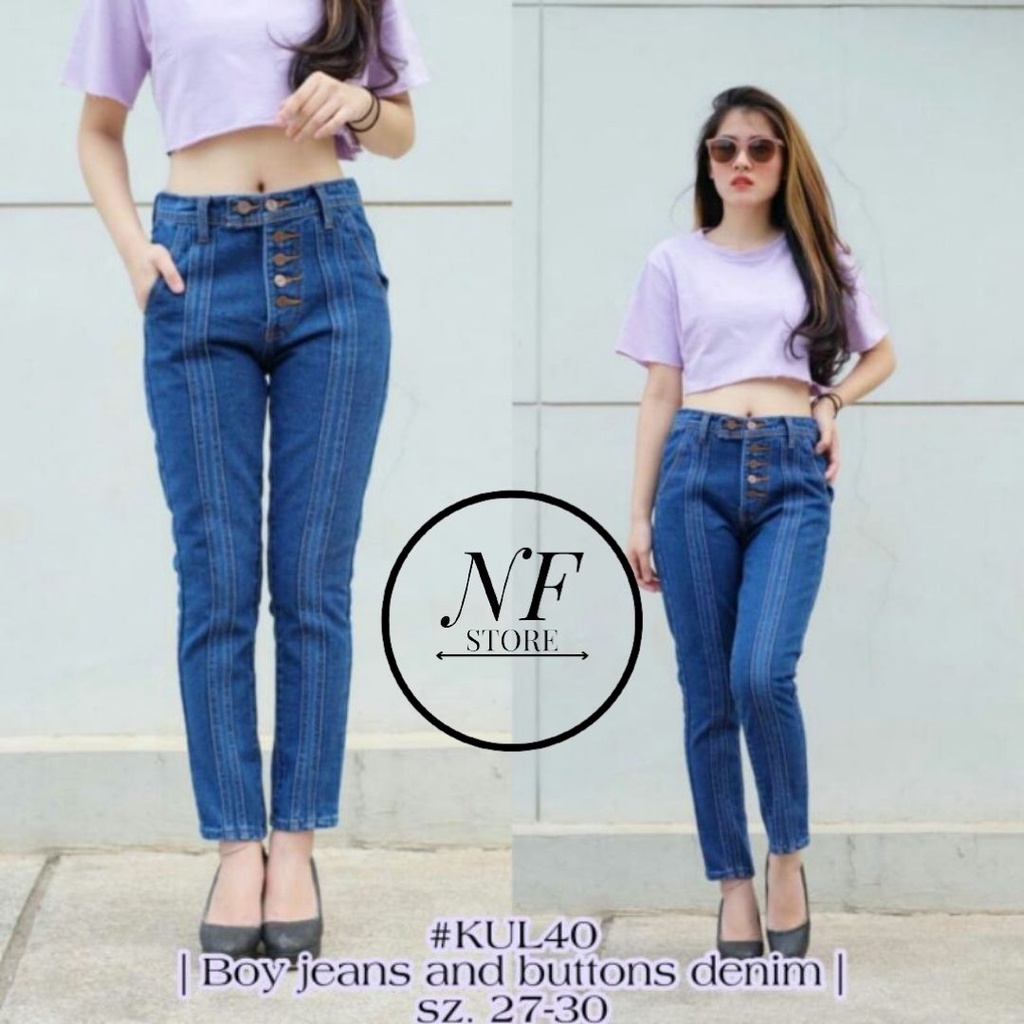 BOYFRIEND LINE BUTTON JEANS WANITA/TULANG/KANCING/MELLA LIPAT/FLORA/