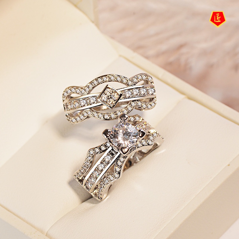 [Ready Stock]Fashion Elegant Full Diamond Ring Set