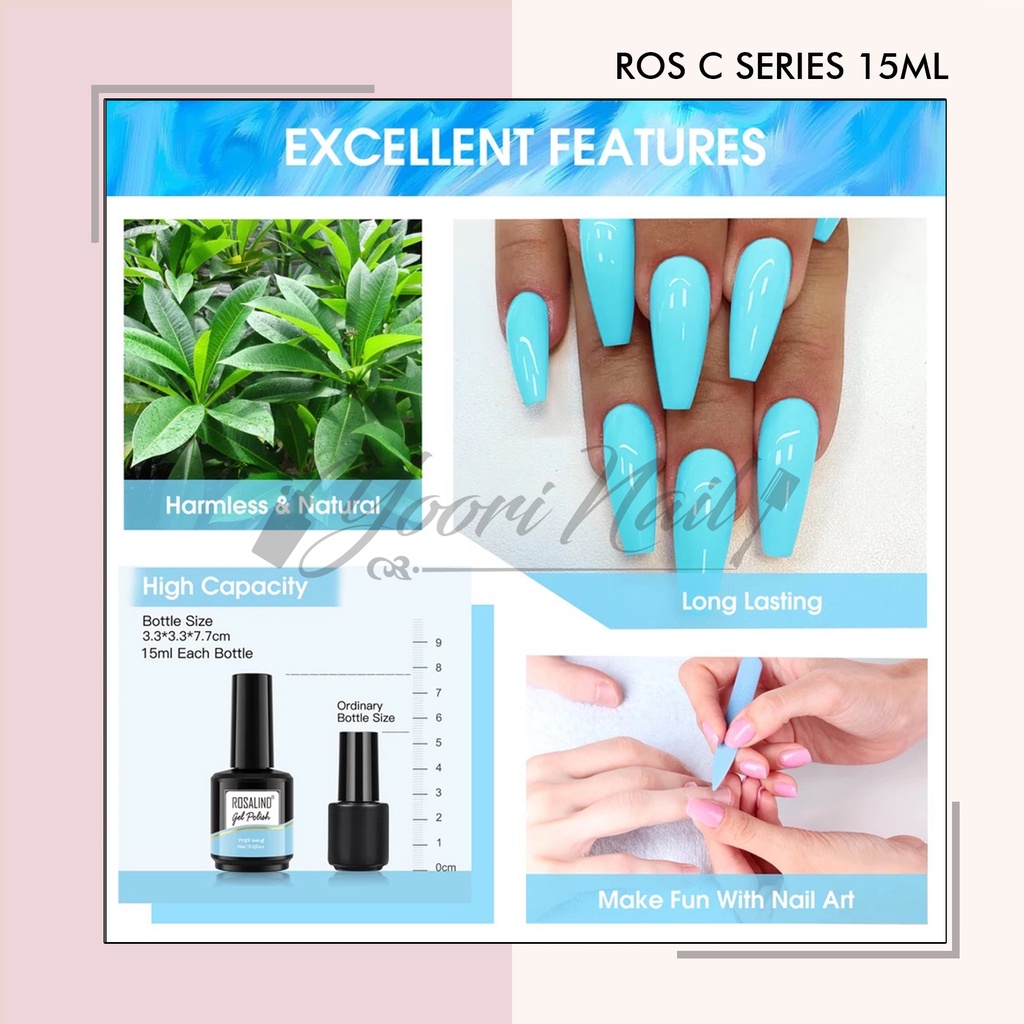 Rosalind C Series 15ml (C001- C025) colors series gel polish 15ml kutek gel nailart rainbow glitter series