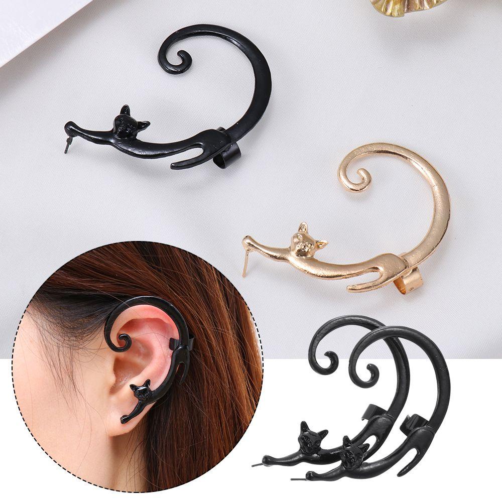 R-flower Ear Cuff Klip Gaya Punk Wanita Fashion Perhiasan Aksesoris Kartun Kucing Stud Earrings