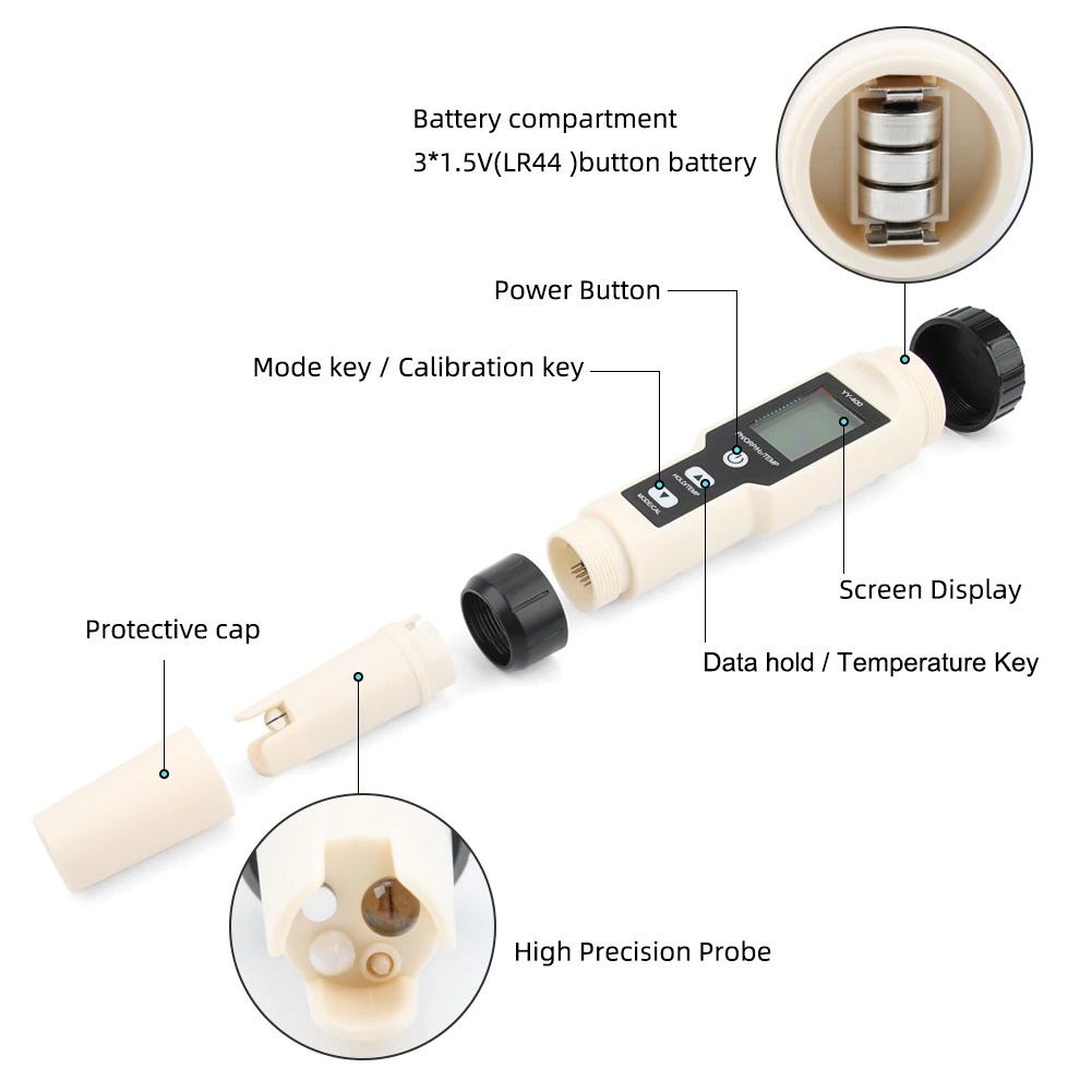 Water Quality Tester Pen YY-400 PH/ORP/H2 and TEM 4in1 Digital Drinking Water Meter YY400