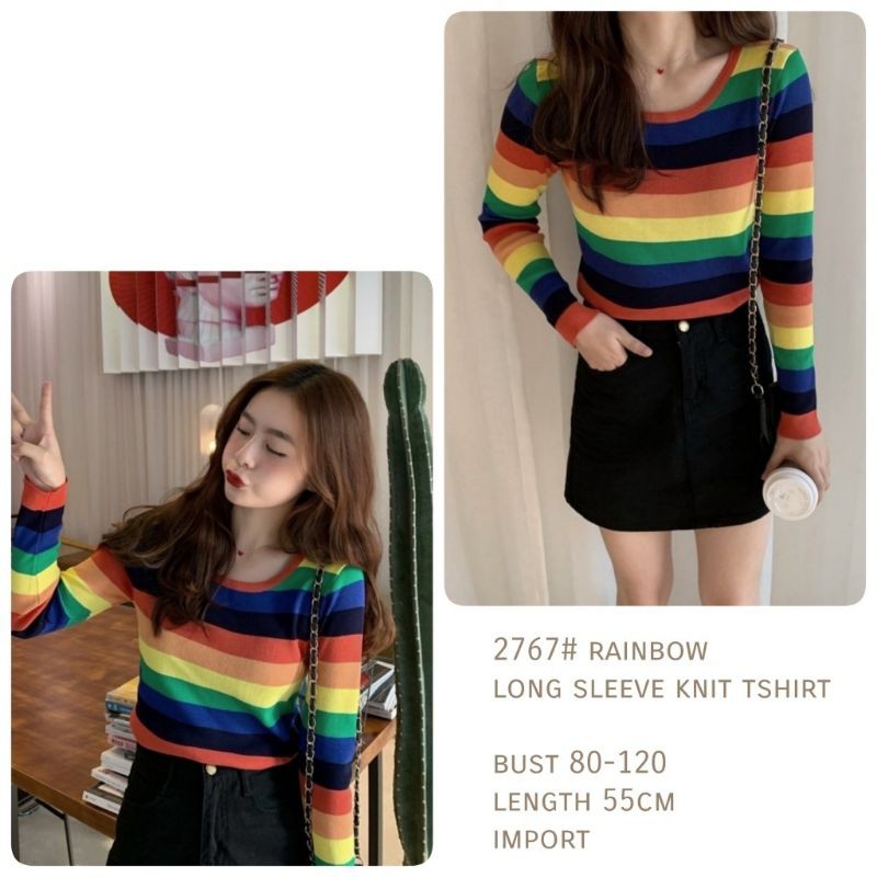 MDLV ~ BM 2767 LONG SLEEVE KNIT TSHIRT RAINBOW // ATASAN RAJUT LENGAN PANJANG // FASHION IMPORT