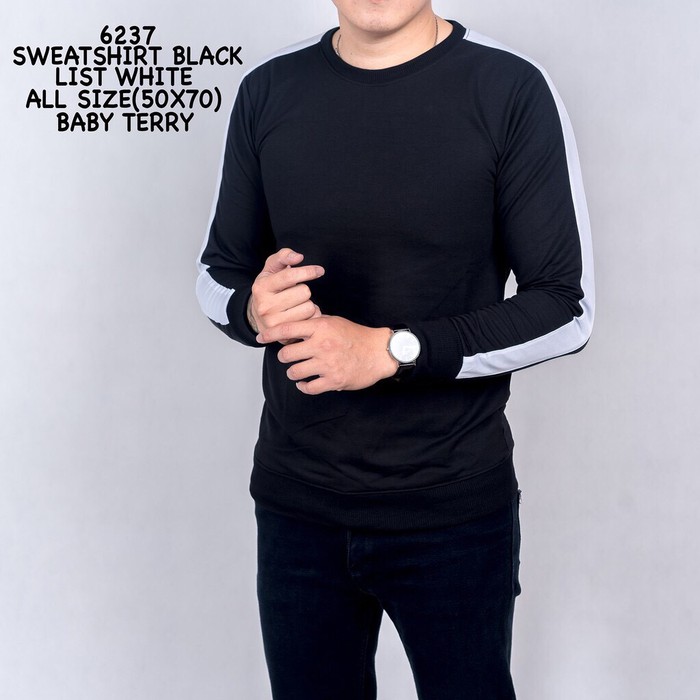 Promo Sweater Pria Cowok Distro Rajut Pria  Sweater Pria Hitam Polos List / Baju Cowok Cowo