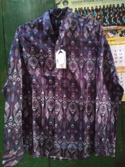 Kemeja Batik Pria Lengan Panjang Motif Songket Navy Hitam Ungu