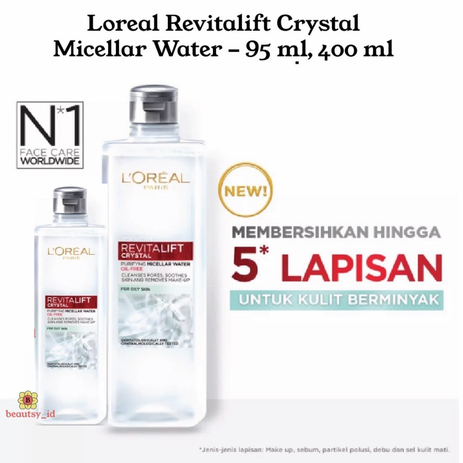 ✦SINAR✦Loreal Revitalift Crystal Purifying Micellar Water - 95ml /400ml