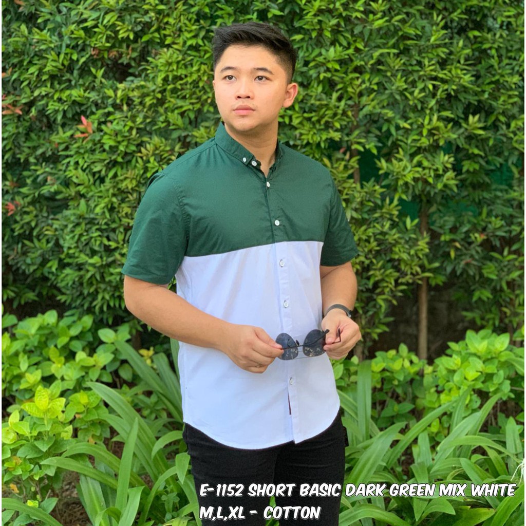 KEMEJA VIRAL Kemeja Casual Pria Polos Putih Kombinasi