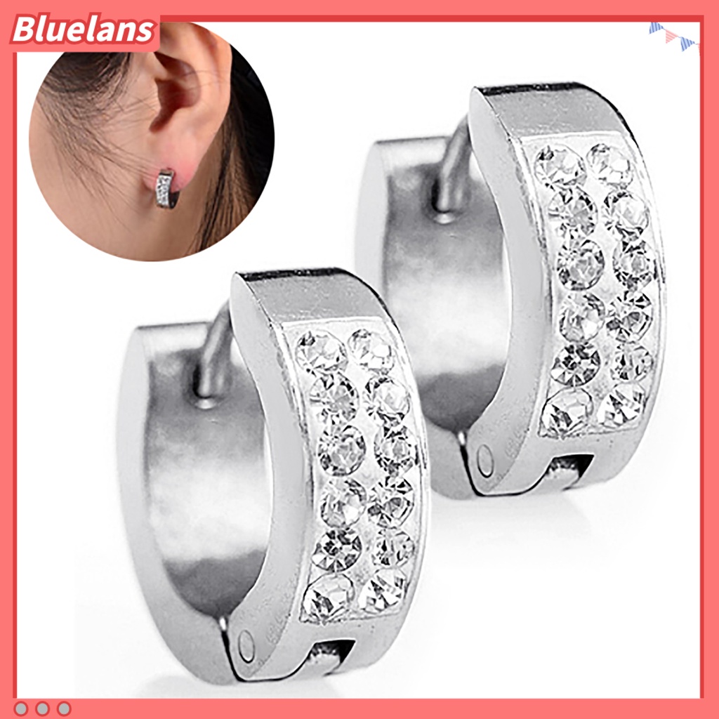 Anting Stud Model Hoop Huggie Gaya Punk Bertahtakan Batu Imitasi Unisex : Bahan Baja Titanium