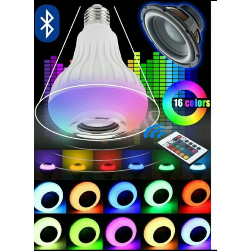 [ PLUS REMOTE ] Speaker Bluetooth + Lampu Warna Warni / Speaker Lampu Bohlam Bentuk Kristal 7 Warna / Bohlam Speaker LED