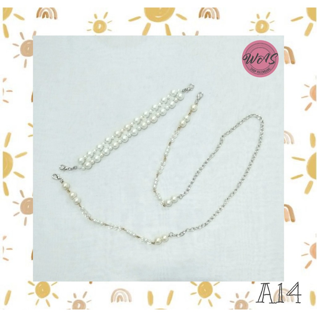 Strap Masker & Konektor Masker / Mutsin 4mm 8mm / Handmade /Mutiara Putih / Kristal Putih