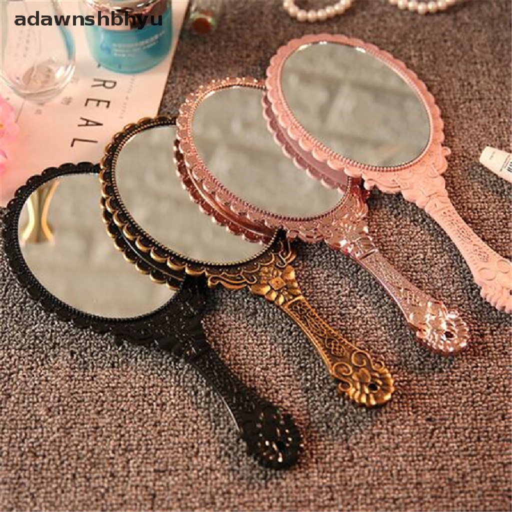 Adawnshbhyu Vintage Ukir Handheld Vanity Mirror Hand Mirror Gagang Cermin Rias Salon SPA