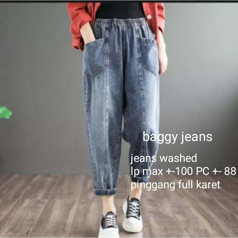 CELANA PANJANG WANITA BAGGY JEANS JUMBO KOREAN STYLE OOTD FASHION VIRAL KEKINIAN