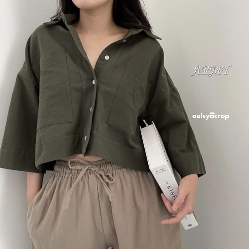 Atasan Crop Linen Kemeja Basic