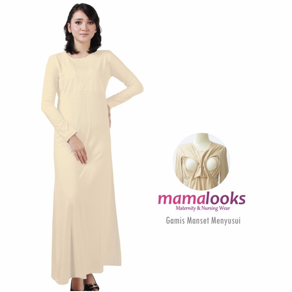 Mamalooks Gamis Manset Menyusui Coklat Susu