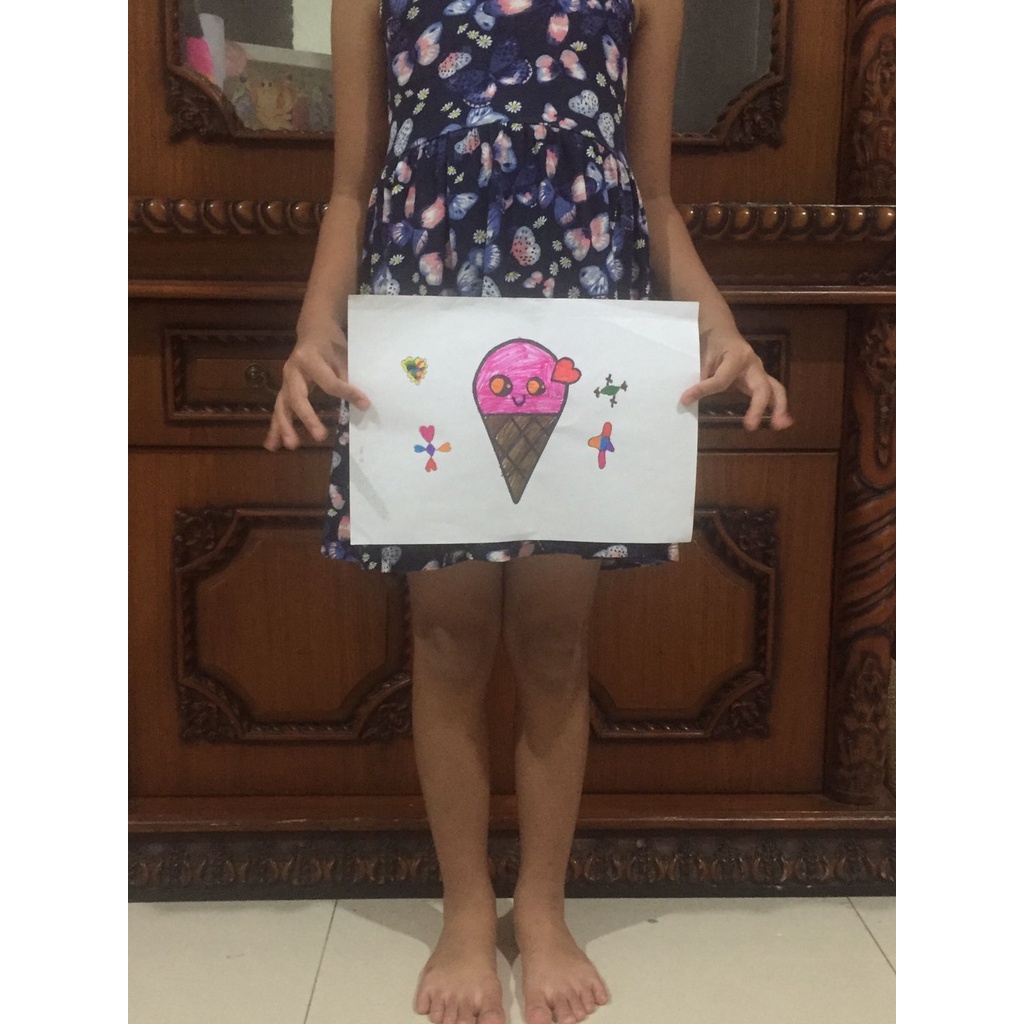 Gambar Anak SD Tulis Lukis Spidol Mewarnai Motif Es Krim Original Buatan Mikha