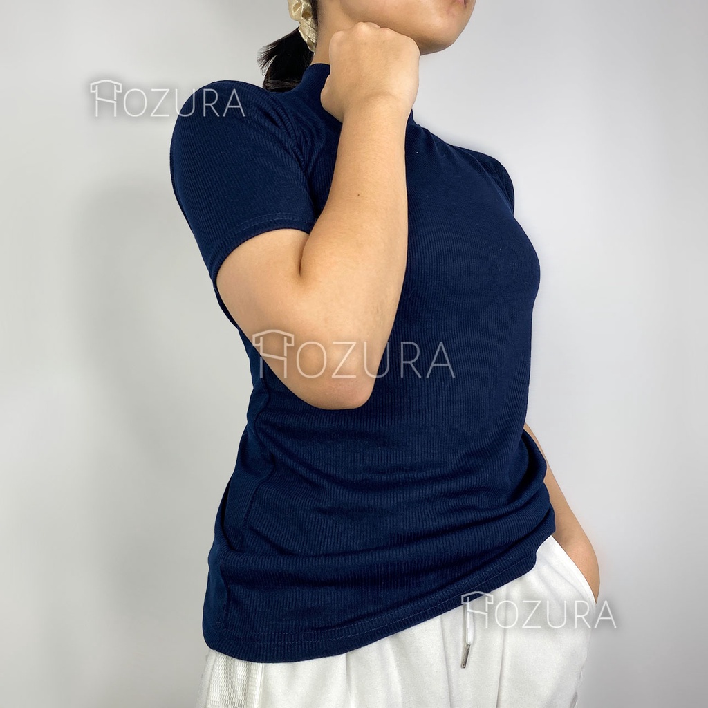 Kaos Knit Wanita Mockneck Lengan Pendek Davie - Basic T-Shirt Knit Wanita Baju Kaos Rajut Turtleneck 3/4 - Atasan Rib Wanita Formal Martina Basic Kaos T-Shirt Crop Top Murah Wanita / Crop Top Korea - TS177 Sierra Top - Basic Crop Top Bahan Premium Knit