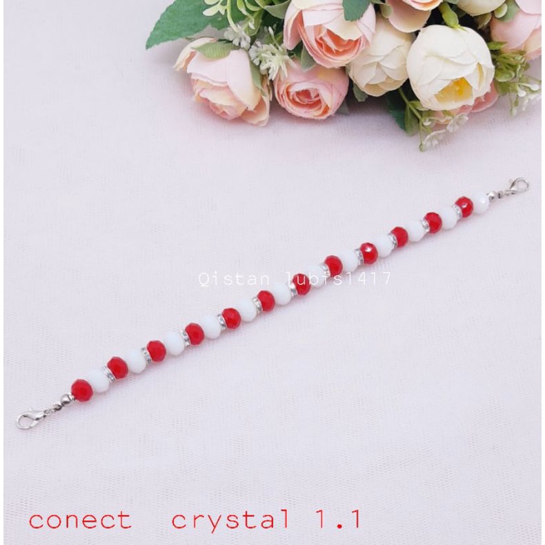 Strap masker merah putih crystal tali elastis