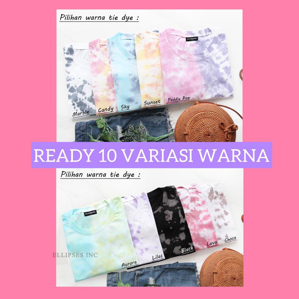 ELLIPSESINC Kaos Oversize Pria & Wanita Tie Dye Lengan Pendek & Panjang