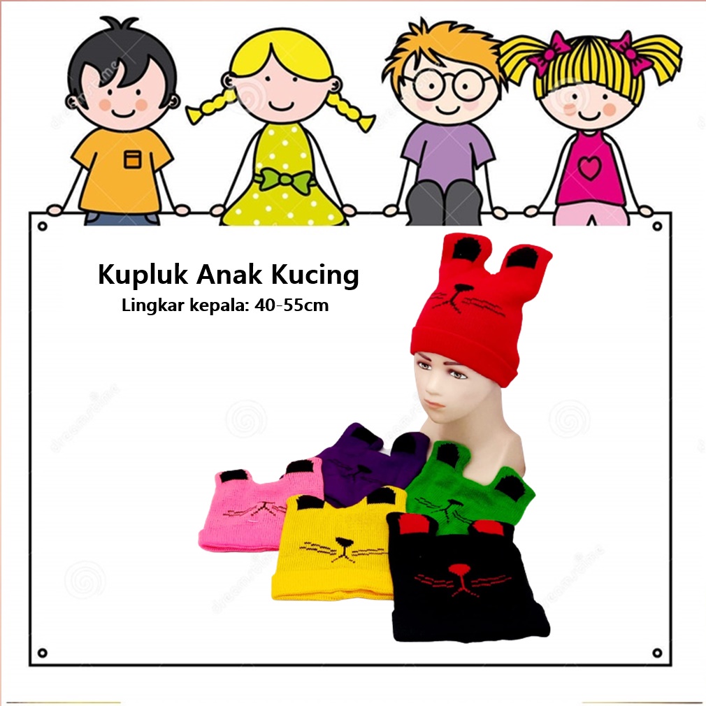 Kupluk/Beanie Hat/Topi Beni Anak Kucing Lingkar 40-55cm