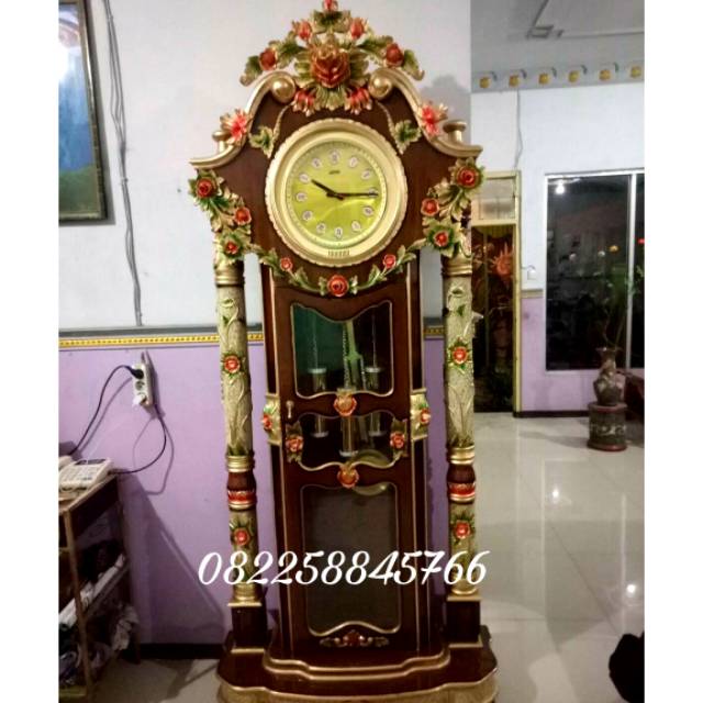 Jam Ukir Hias Kayu Jati, Jam Lemari Pajangan Ukir Mawar Khas Jepara Harga Murah