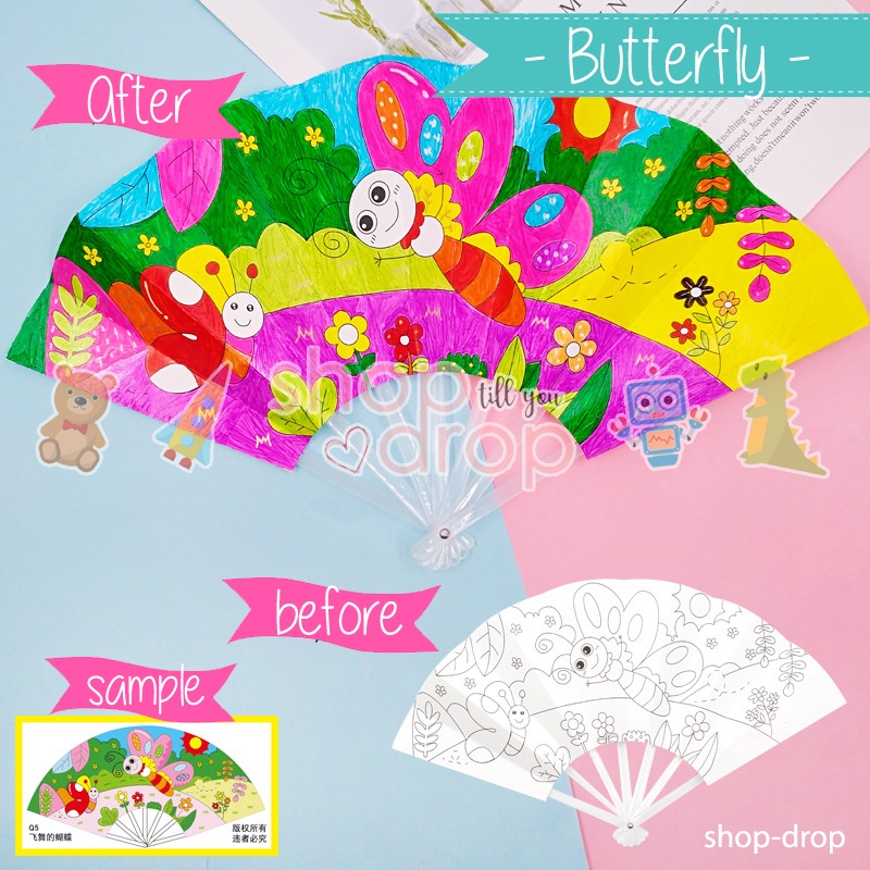 Mainan DIY Mewarnai Kipas Lipat - Mainan edukasi DIY Coloring Fan Kipas Tangan Lipat