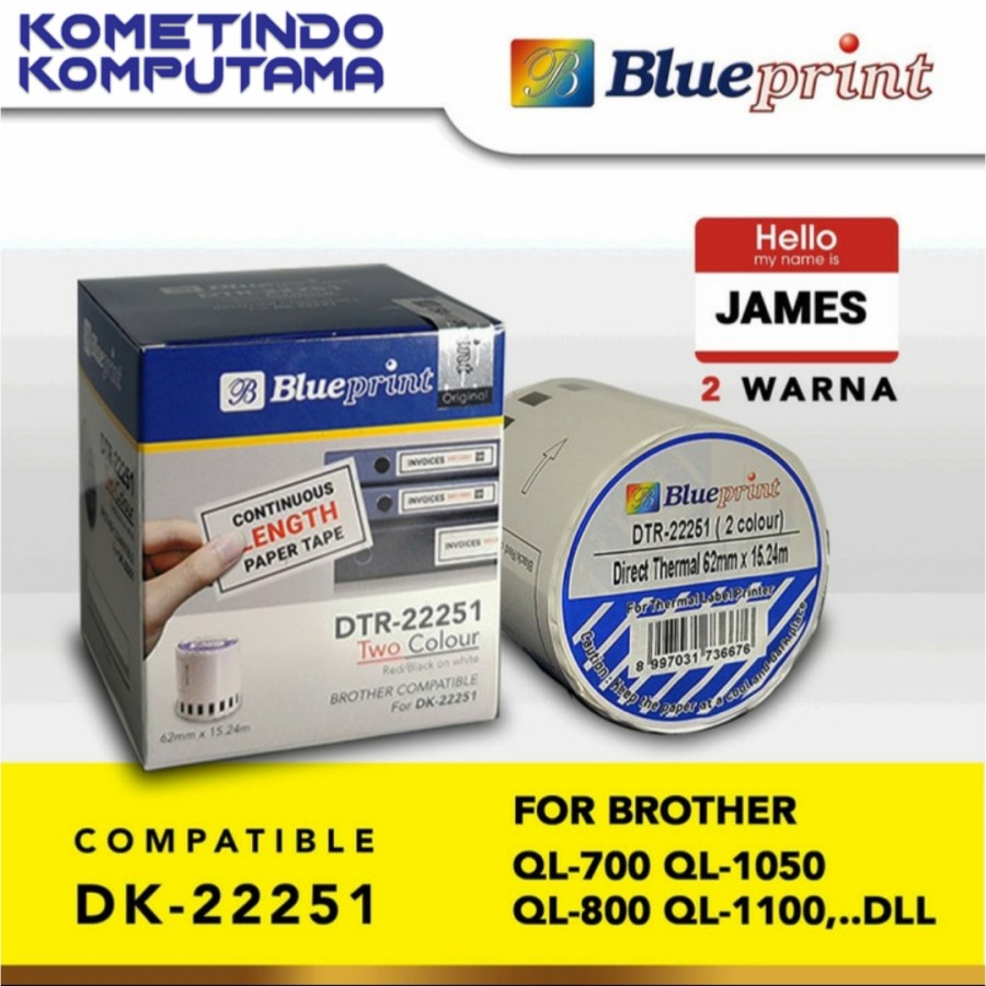 Stiker Label 22251 BLUEPRINT 62x15,24m Continuous Roll 2 Warna Brother