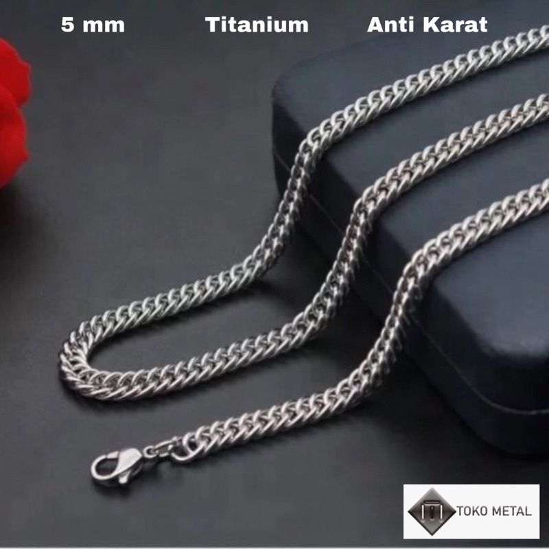 KALUNG TITANIUM RANTAI SILVER PRIA ANTI KARAT 5 MM PANJANG 45 CM 50 CM 60 CM  75 CM [TOKO METAL]