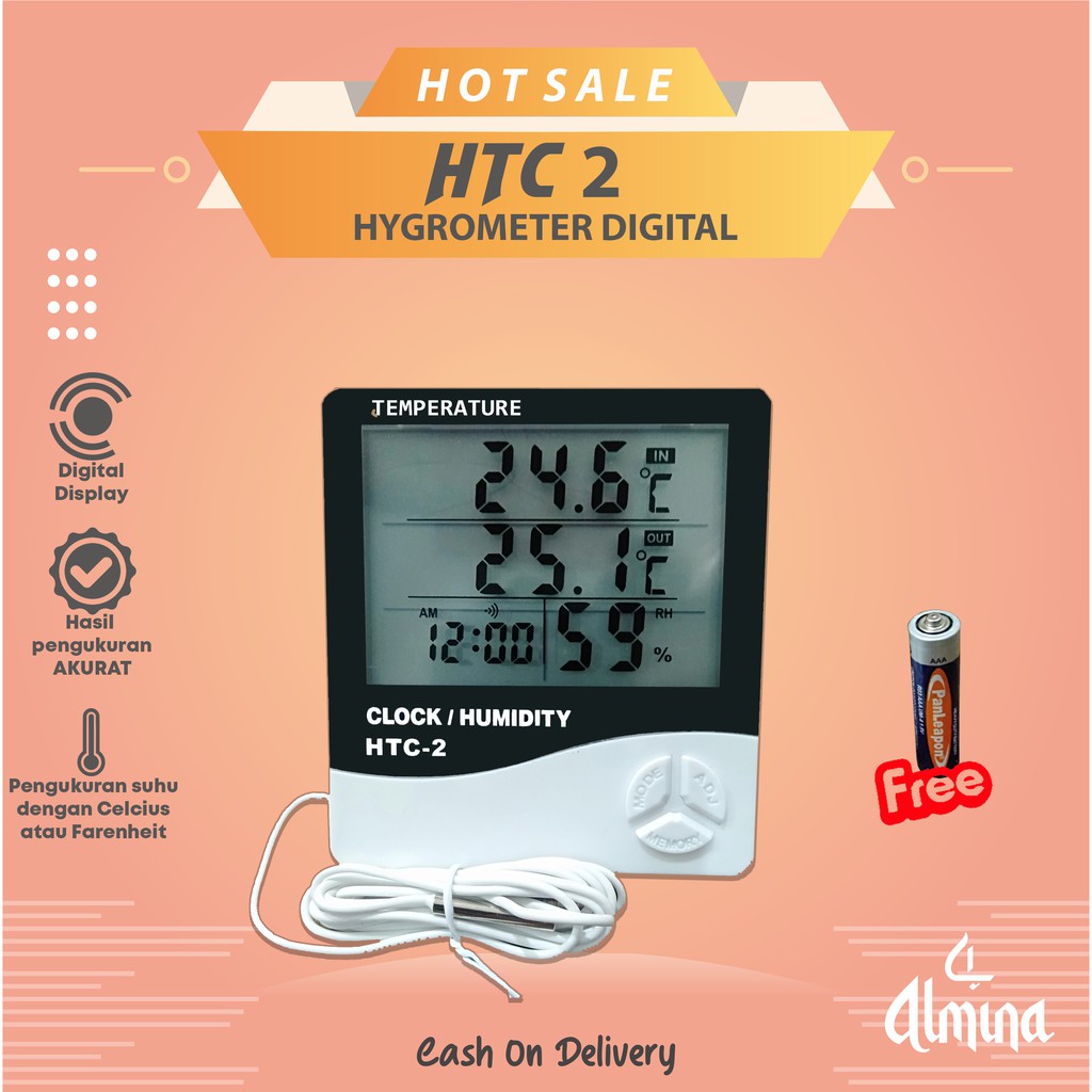 HTC-2 Pengukur Suhu Ruangan Termometer Higrometer Thermometer Almina