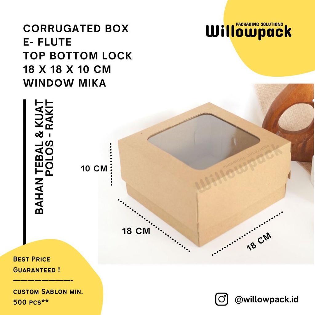 

Box Dus 18x18x10 cm Window Mika Corrugated Top Bottom Lock Hampers Kue Kering Pudding