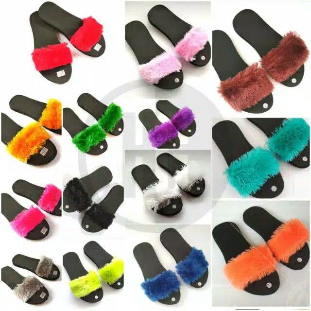 PGSB Sandal  Wanita Pompom Selop Kokop Bulu  Rasfur  Spons 