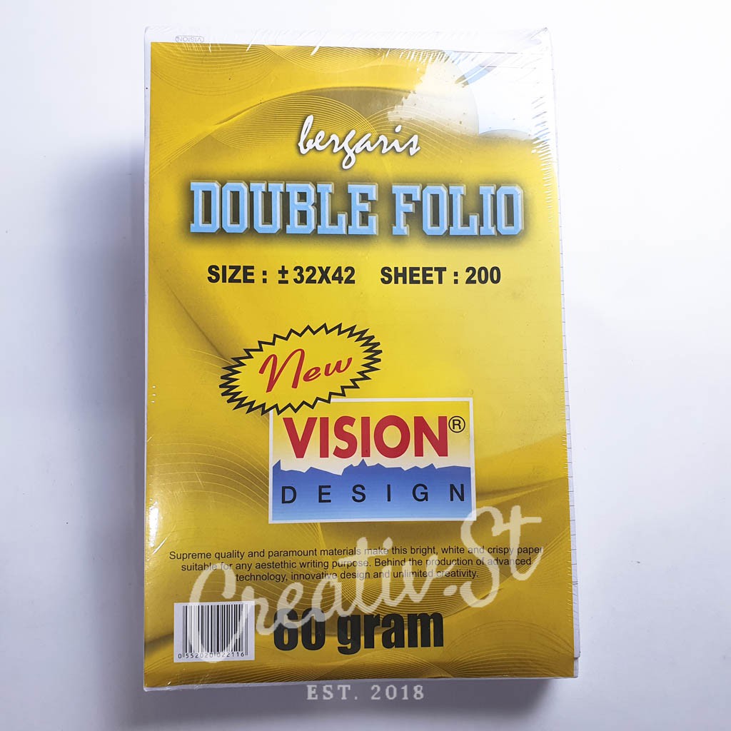 

VISION Kertas Double Folio Bergaris 200 Lembar (1 Pak) 22 Cm X 33 Cm